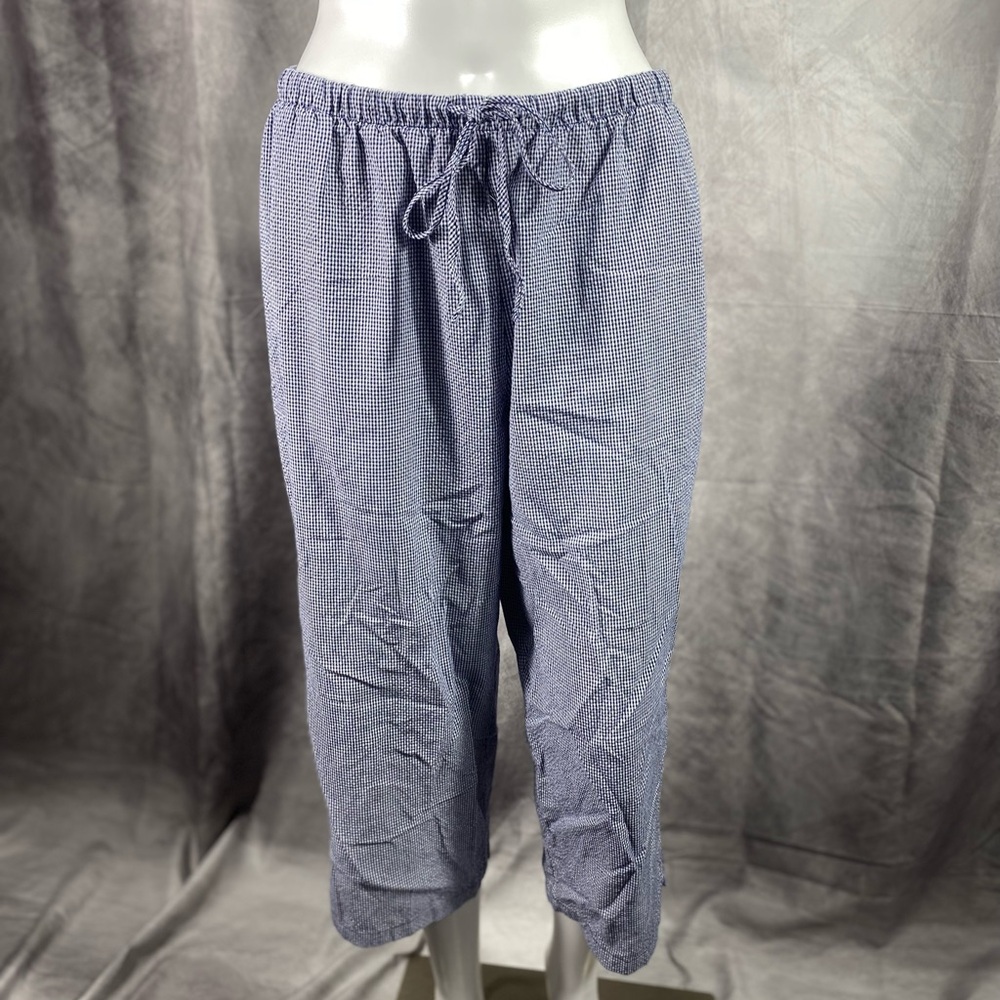 DONATED Blue/White Gingham Light Weight Pants With Elastic Waist and Drawstring